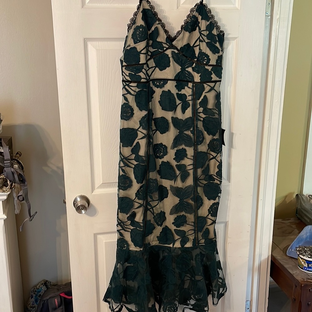 Lulu’s Mermaid Trumpet Dress with Lace Embroidered Floral design
